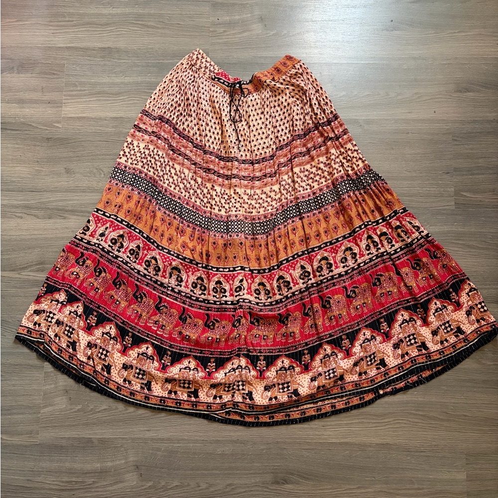 Vintage 70s Indian Lurex Bohemian Multicolor Maxi Skirt